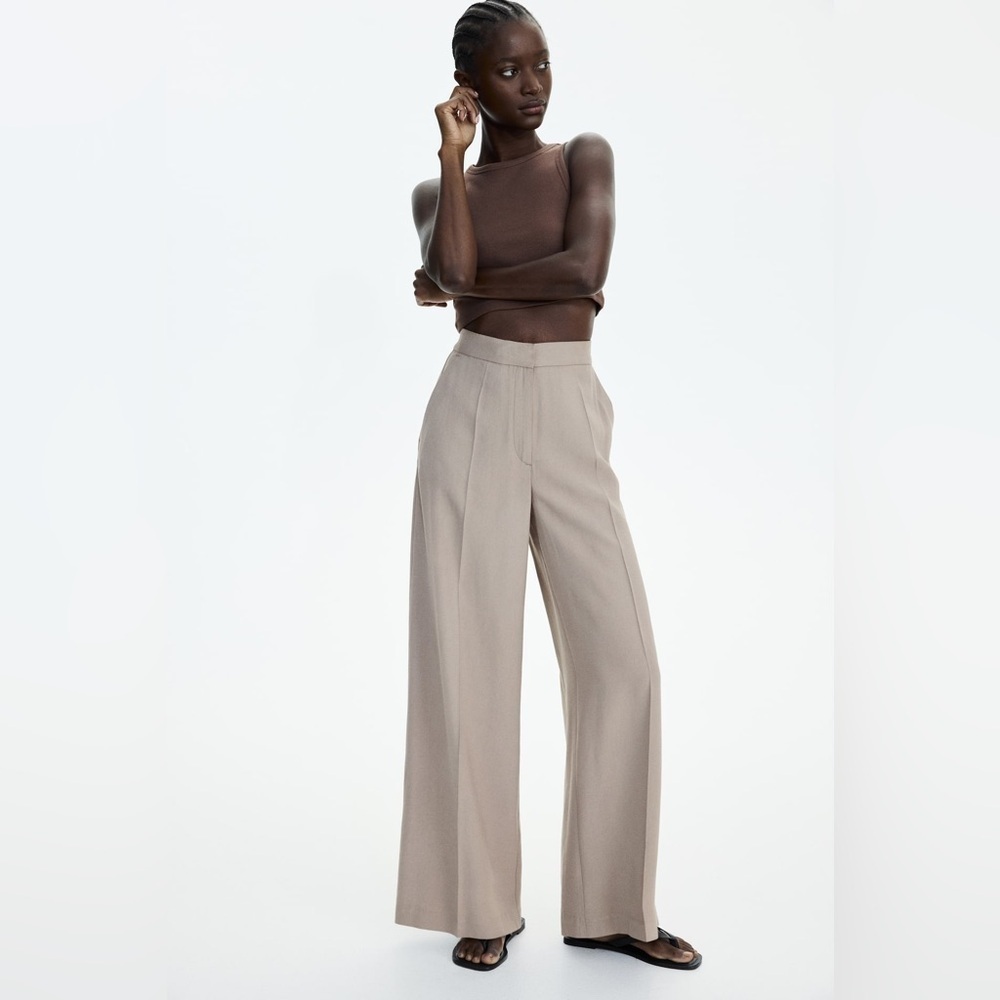H&M tan linen-blend wide leg pant